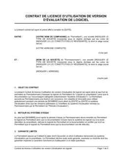 Licence d'utilisation de version d'évaluation