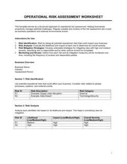 Worksheet Operational Risk Assesment