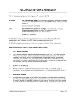 Toll Manufacturing Agreement