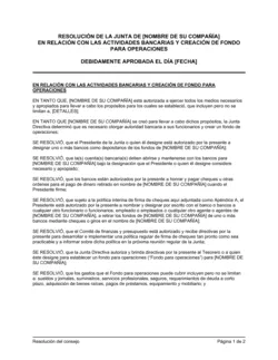 Resolución del directorio con respecto a actividades bancarias y creación de fondo para operaciones