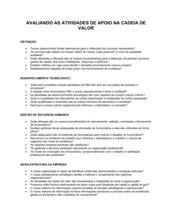 Avaliando as Atividades de SUporte na Cadeia de Valores