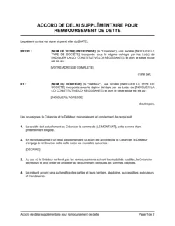 Accord de délai supplémentaire pour remboursement de dette