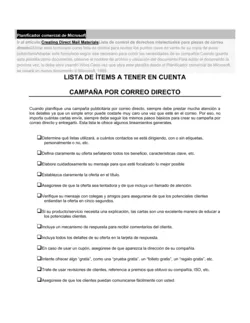 Lista de ítems a tener en cuenta campaña de correo directo