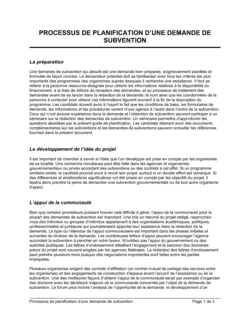 Processus de planification d'une demande de subvention