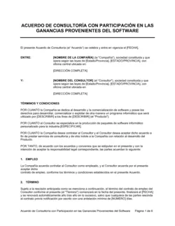 Acuerdo de consultoría con participación en las ganancias provenientes del software