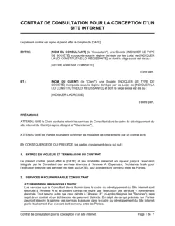 Contrat de consultation pour la conception d'un site internet