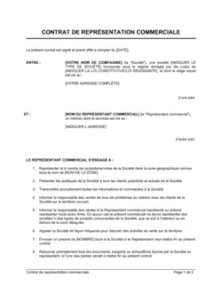 Contrat de représentation commerciale