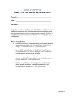 Guide d'entrevue Directeur des ressources humaines