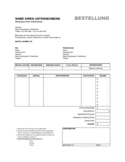 Bestellung - Excel