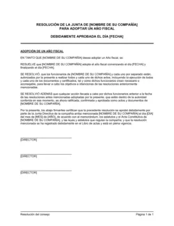 Resolución del directorio para adoptar un año fiscal