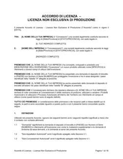 Accordo di licenza- licenza non esclusiva di produzione