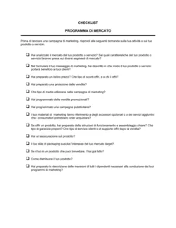 Checklist Programma di mercato