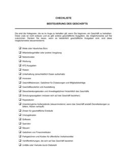 Checkliste - Besteuerung des Geschäfts