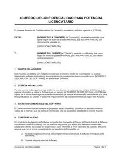 Acuerdo de confidencialidad para potencial licenciatario