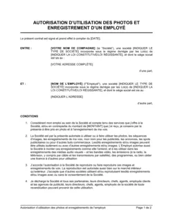 Autorisation d'utilisation des photos et enregistrements de l'employé