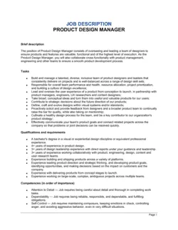 Product Design Manager Job Description