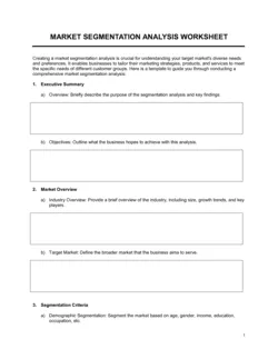 Worksheet Market Segmentation Analysis