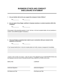 Business Ethics and Conduct Disclosure Statement