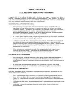 Lista de Conferência Para Melhorar o Serviço ao Consumidor