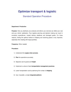 How to Optimize Transport and Logistic