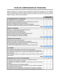 Fiche de comparaison de franchises