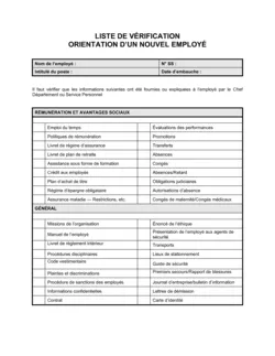 Liste de vérification Pour l'orientation d'un nouvel employé