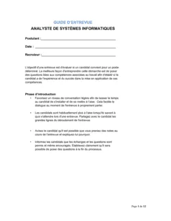 Guide d'entrevue Analyste de systèmes informatiques