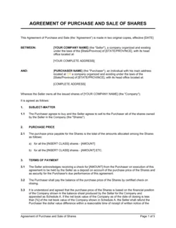 Agreement of Purchase and Sale of Shares