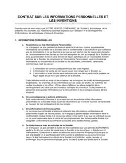 Contrat sur les informations personnelles et les inventions