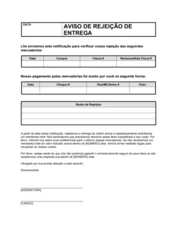 Aviso de Rejeição de Entrega