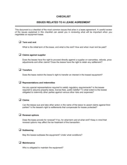 Checklist Equipment Lease