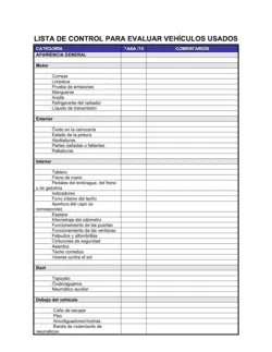 Lista de ítems a tener en cuenta compra de vehículos usados