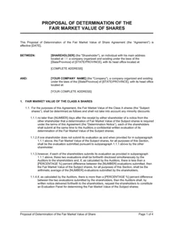 Proposal of Determination of the Fair Market Value of Share