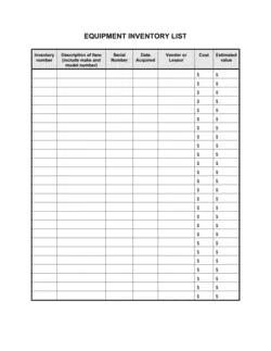 Checklist Equipment Inventory List