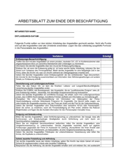 Arbeitsblatt zum Ende der Beschäftigung