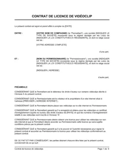 Contrat de licence de vidéoclip