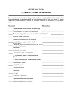 Liste de vérification Documents à fournir à votre avocat