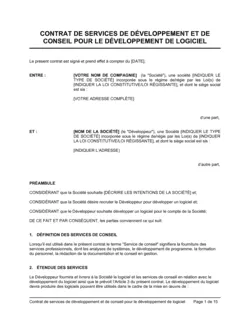 Contrat de développement de logiciel et services conseils