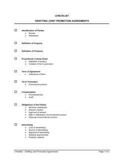 Checklist Drafting Joint Promotion Agreements