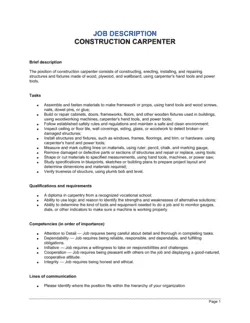 Construction Carpenter Job Description