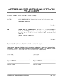 Autorisation de transmission d'information