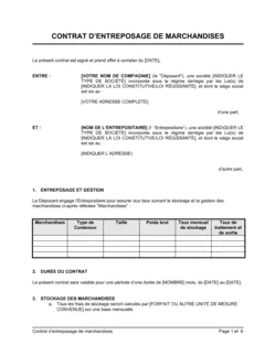 Contrat pour l'entreposage de marchandises