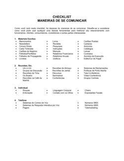 Lista de Conferência Modos de Comunicação