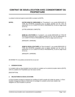 Contrat de sous-location avec consentement du propriétaire