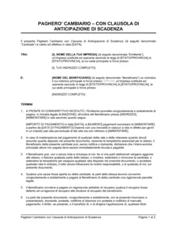 Paghero' cambiario con clausola di anticipazione di scadenza