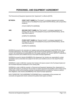 Personnel and Equipment Agreement