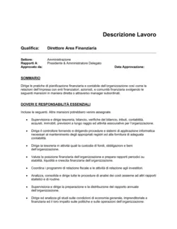 Descrizione lavoro esempio direttore area finanziaria