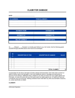 Claim for Damage on Shipped Goods