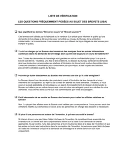 Liste de vérification Questions fréquemment posées au sujet des brevets (USA)