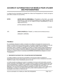 Accord et autorisation pour utiliser des photographies